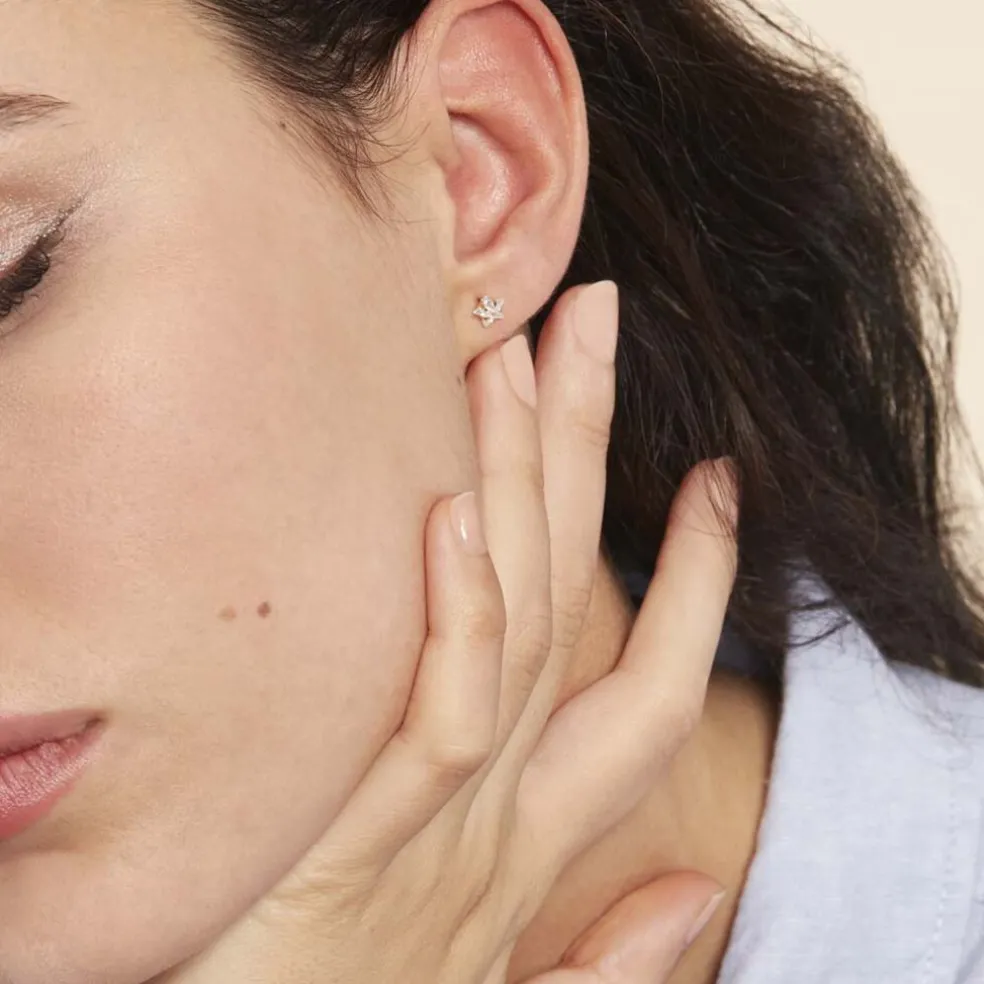 Boucles D'oreilles Puces Elais Etoile Or Jaune Oxyde De Zirconium