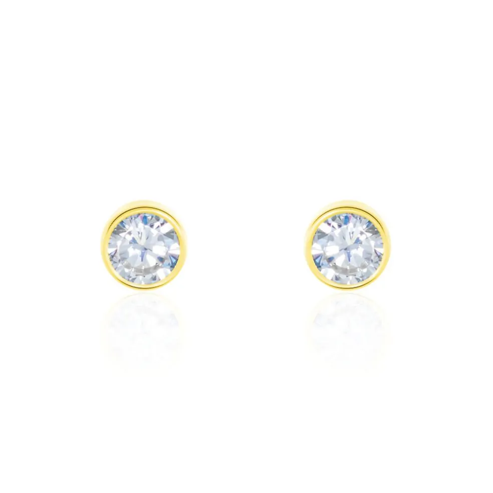 Boucles D'oreilles Puces Elda Serti Clos Or Jaune Oxyde De Zirconium