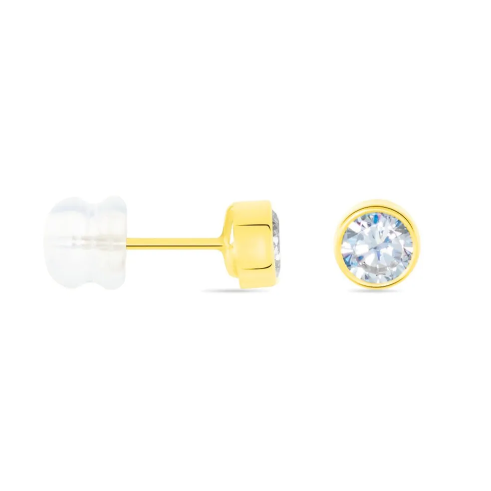 Boucles D'oreilles Puces Elda Serti Clos Or Jaune Oxyde De Zirconium
