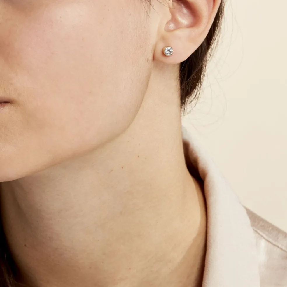 Boucles D'oreilles Puces Elda Serti Clos Or Jaune Oxyde De Zirconium