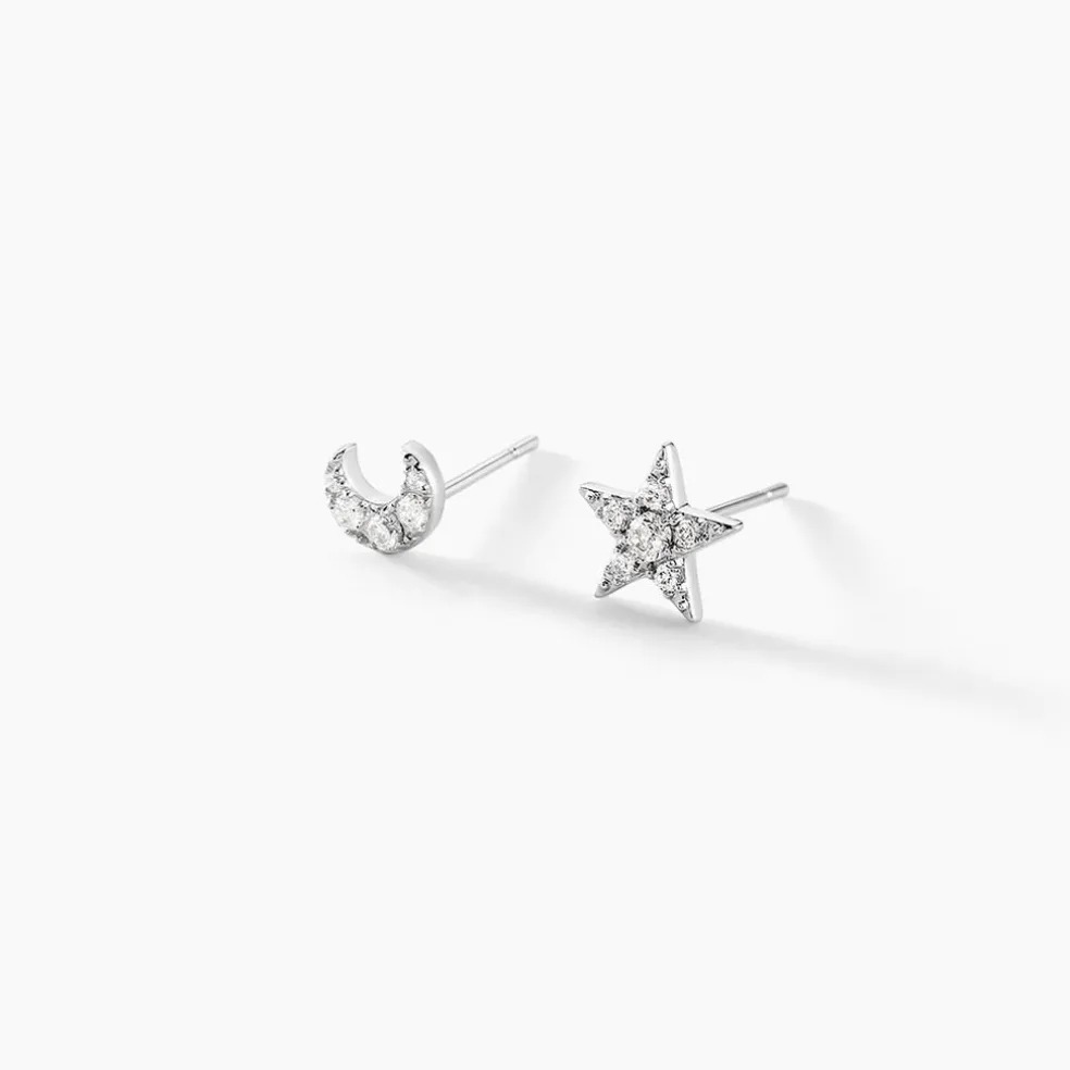 Boucles D'oreilles Puces Eden Or Blanc Oxyde De Zirconium