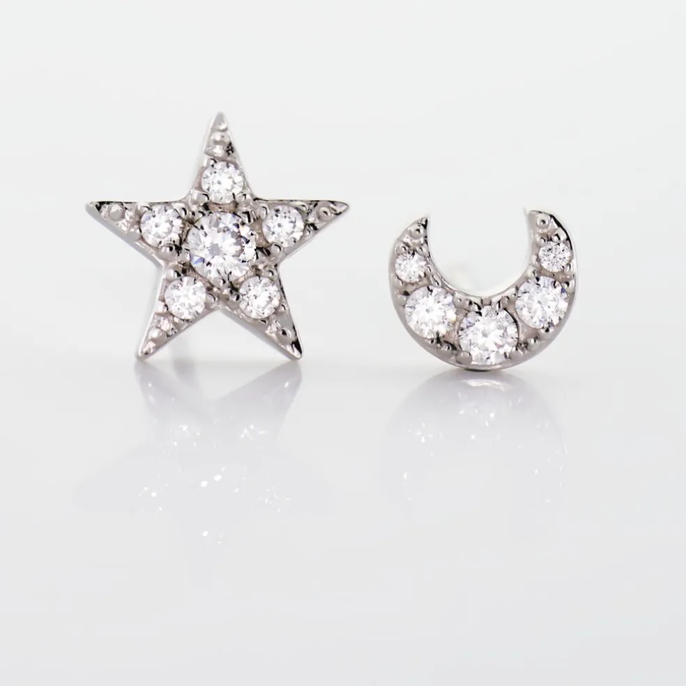 Boucles D'oreilles Puces Eden Or Blanc Oxyde De Zirconium