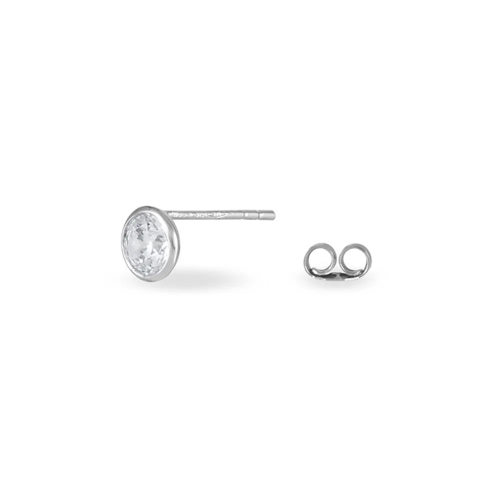 Boucles D'oreilles Puces Elda Serti Clos Or Blanc Oxyde De Zirconium