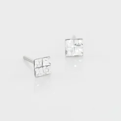 Boucles D'oreilles Puces Eve Argent Blanc Oxyde De Zirconium