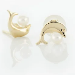 Boucles D'oreilles Puces Eleanor Dauphin Or Jaune Perle De Culture