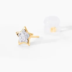 Boucles D'oreilles Puces Elais Etoile 0 Or Jaune Strass
