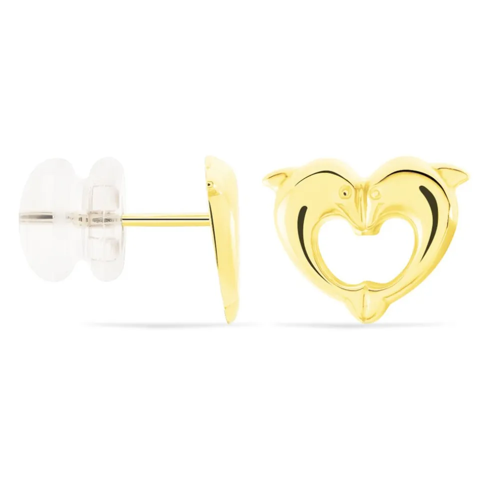 Boucles D'oreilles Puces Fulvie Double Dauphins Or Jaune