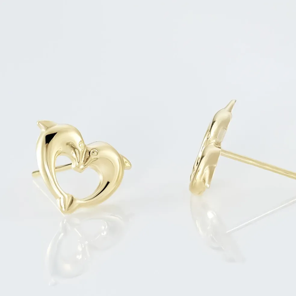 Boucles D'oreilles Puces Fulvie Double Dauphins Or Jaune