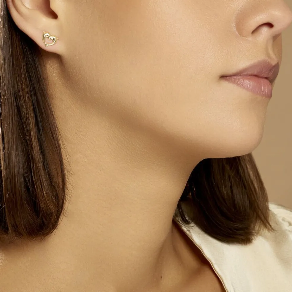 Boucles D'oreilles Puces Fulvie Double Dauphins Or Jaune