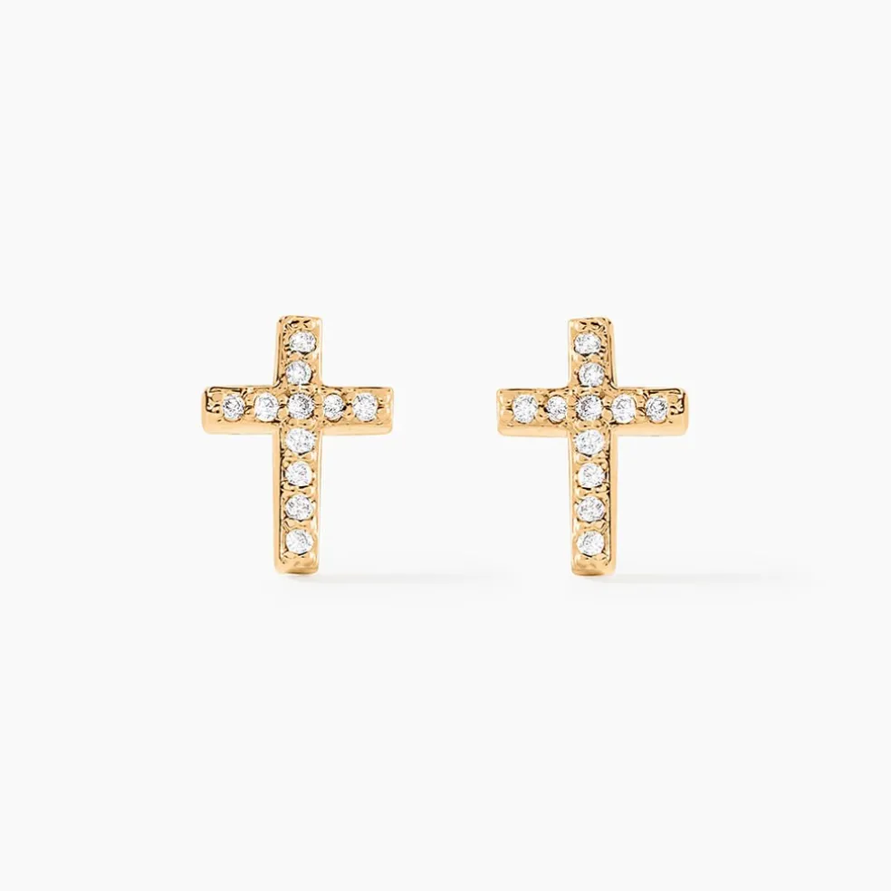 Boucles D'oreilles Puces Fatos Plaqué Or Oxydes De Zirconium