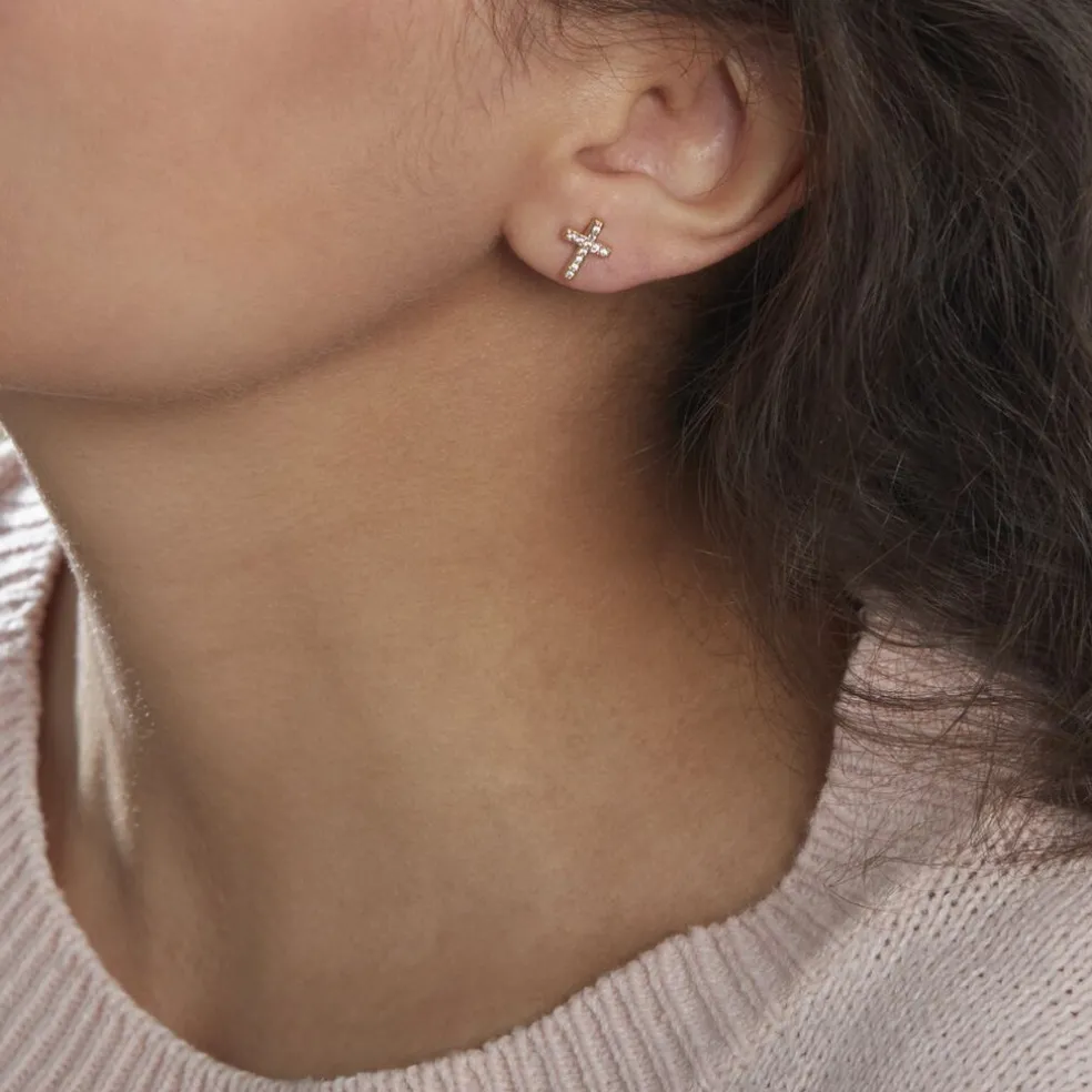 Boucles D'oreilles Puces Fatos Plaqué Or Oxydes De Zirconium