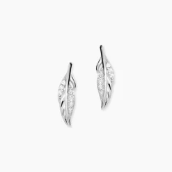 Boucles D'oreilles Puces Feath Argent Blanc Oxyde De Zirconium
