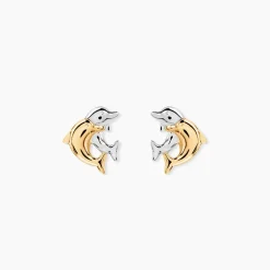 Boucles D'oreilles Puces Fulvie Double Dauphins Or Bicolore