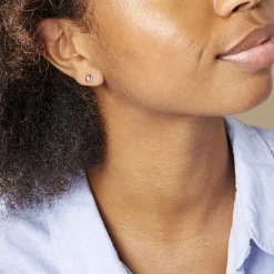 Boucles D'oreilles Puces Fassia Or Jaune Amethyste