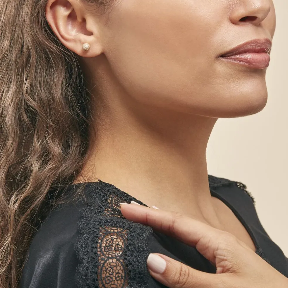 Boucles D'oreilles Puces Fidelia Boule Sablee Or Jaune