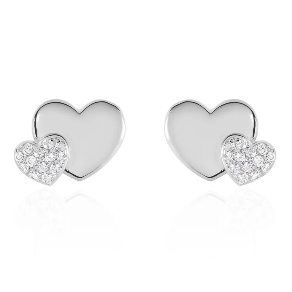 Boucles D'oreilles Puces Flamen Argent Blanc Oxyde De Zirconium