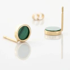 Boucles D'oreilles Puces Florica Or Jaune Malachite