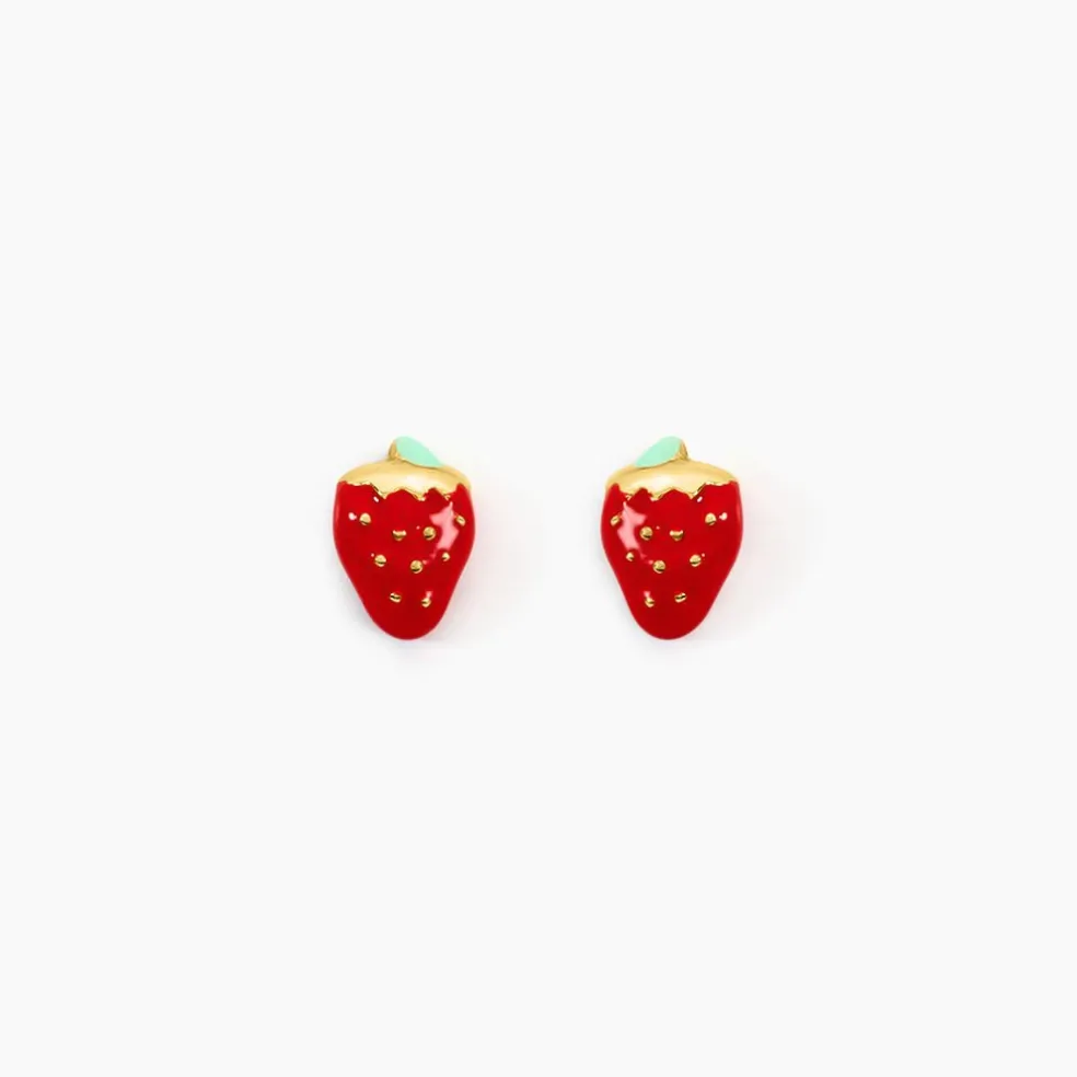 Boucles D'oreilles Puces Fraise Or Jaune