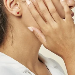 Boucles D'oreilles Puces Fraise Or Jaune