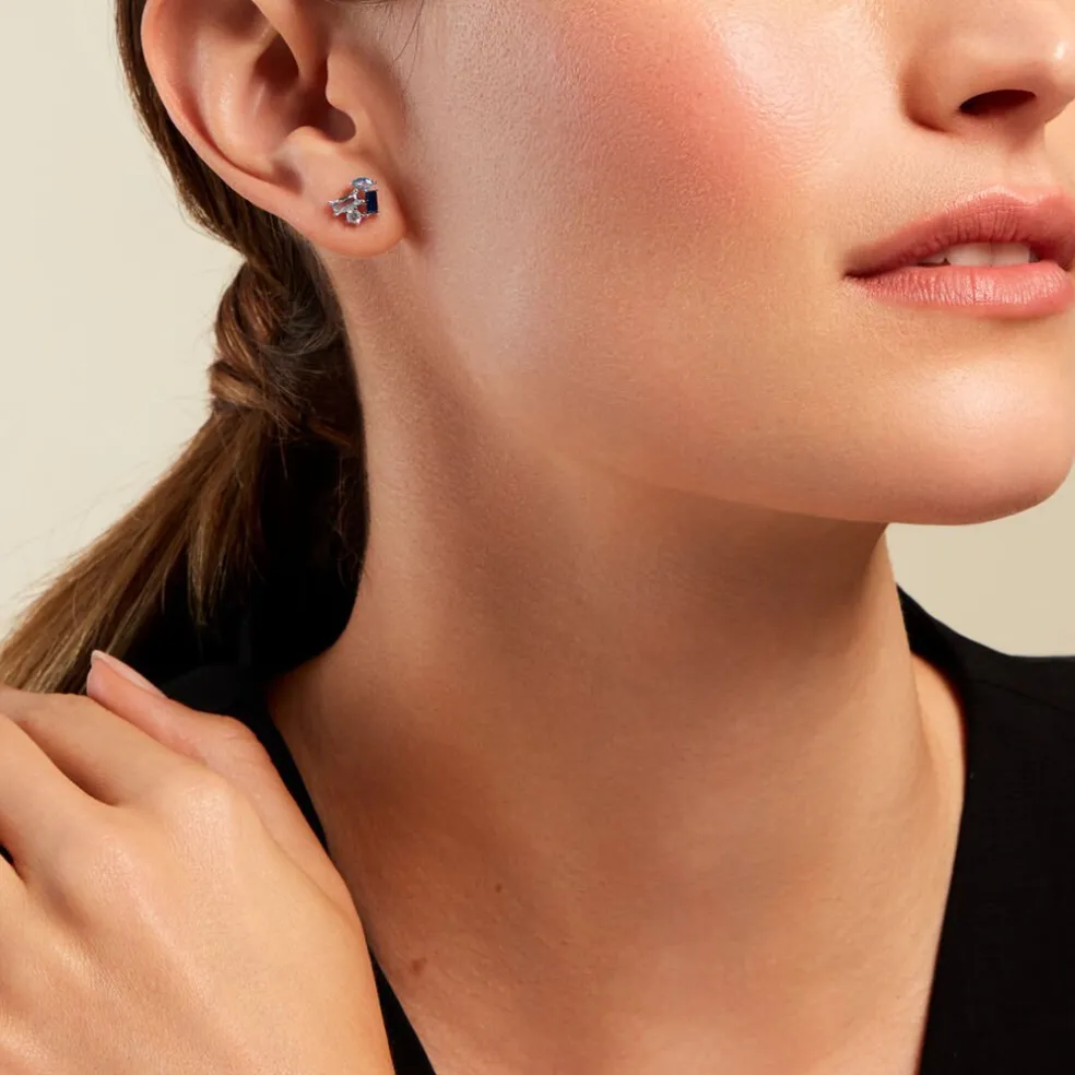 Boucles D'oreilles Puces Guillemette Argent Blanc Pierre D'imitation