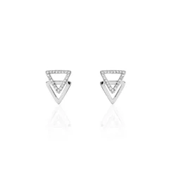 Boucles D'oreilles Puces Glorya Argent Blanc Oxyde De Zirconium