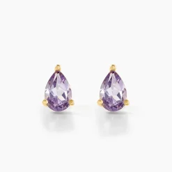 Boucles D'oreilles Puces Goutte Or Jaune Améthyste