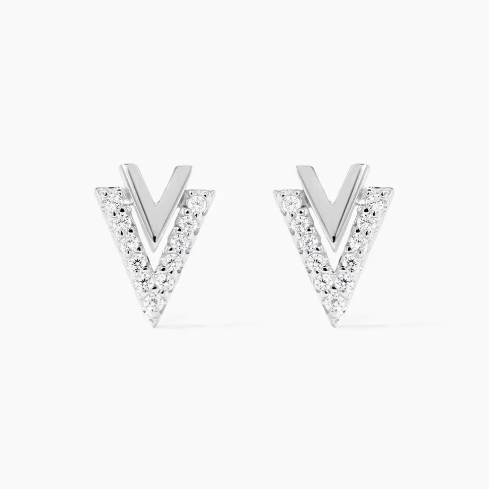 Boucles D'oreilles Puces Guenolee Argent Blanc Oxyde De Zirconium