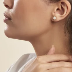 Boucles D'oreilles Puces Grizel Or Jaune Perle De Culture Et Oxyde