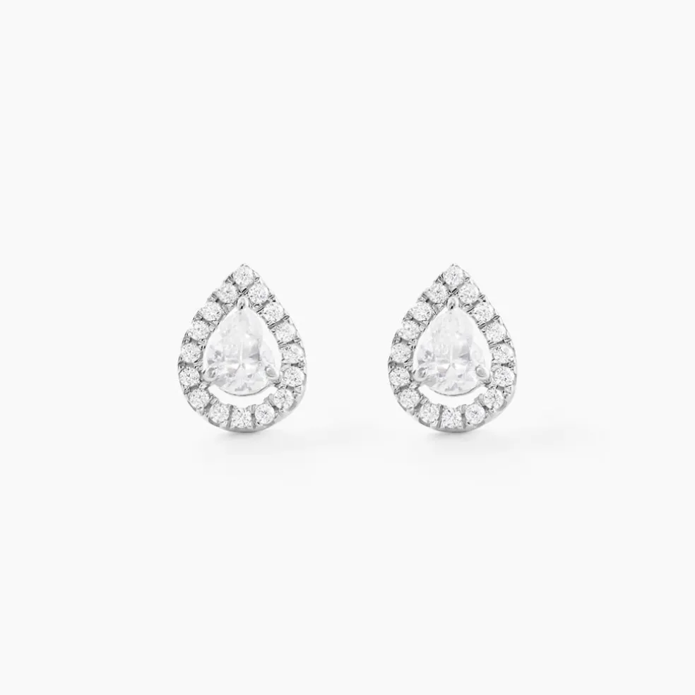Boucles D'oreilles Puces Hildana Or Blanc Oxyde De Zirconium