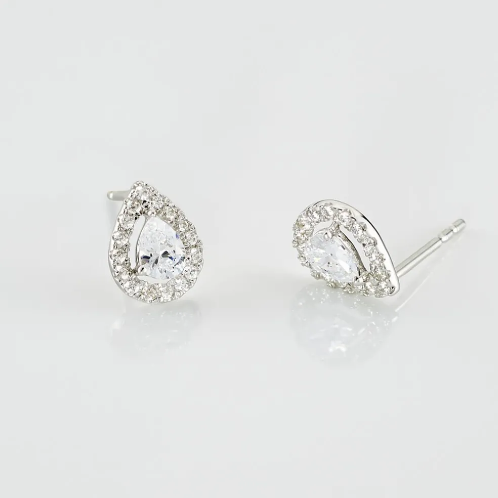 Boucles D'oreilles Puces Hildana Or Blanc Oxyde De Zirconium
