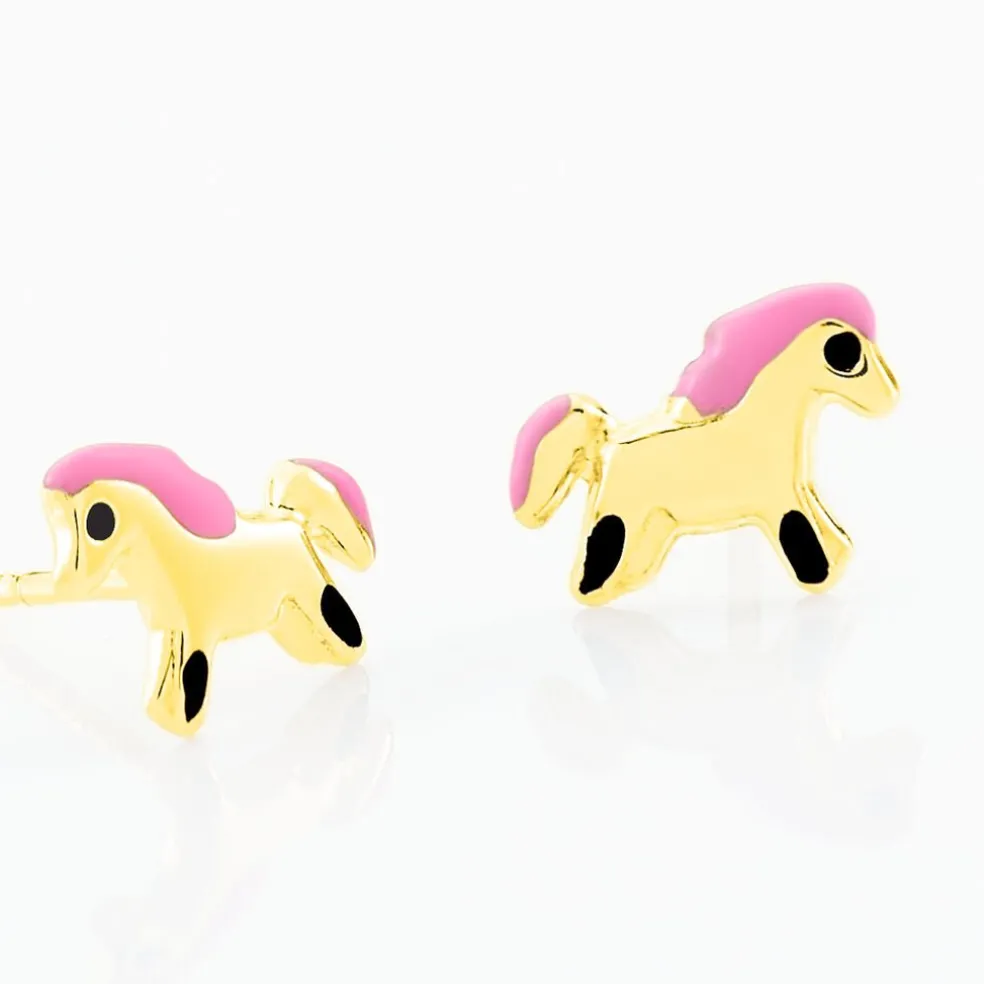 Boucles D'oreilles Puces Heldea Cheval Or Jaune