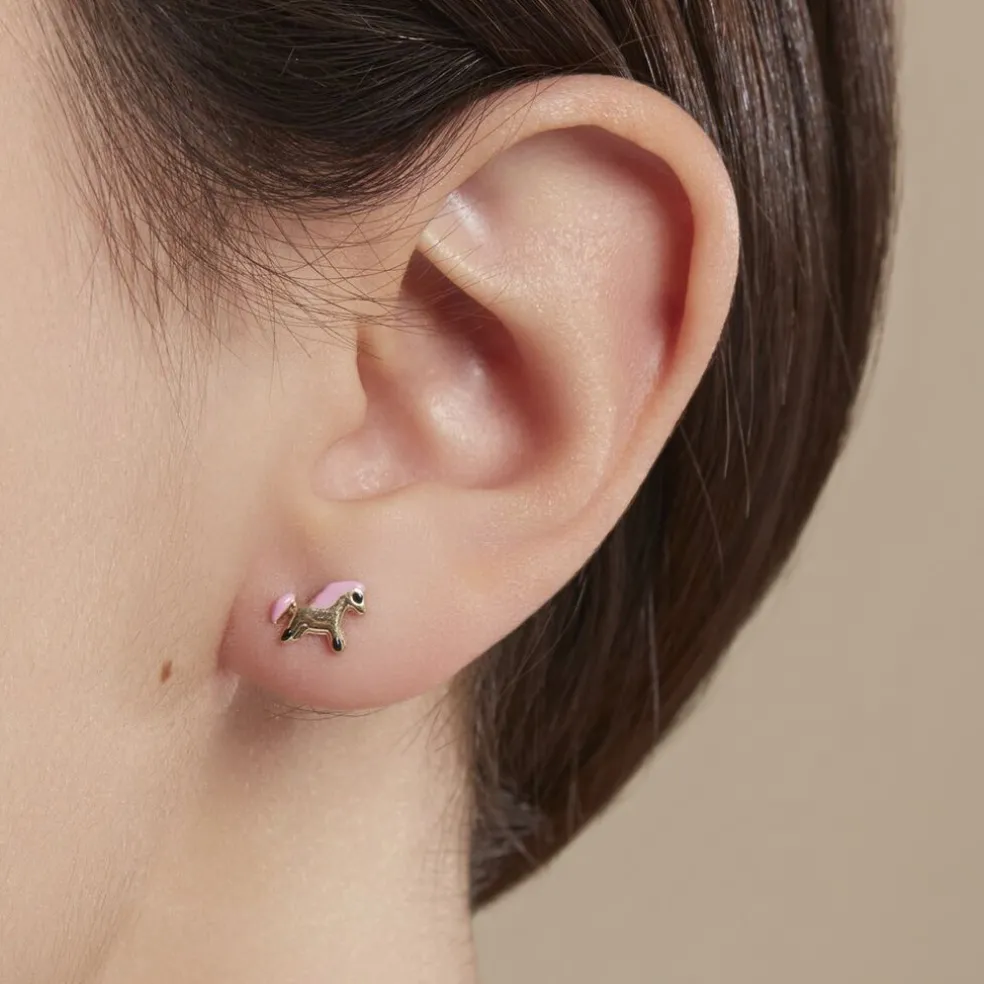 Boucles D'oreilles Puces Heldea Cheval Or Jaune