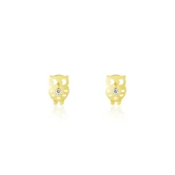 Boucles D'oreilles Puces Helois Hibou Or Jaune Oxyde De Zirconium