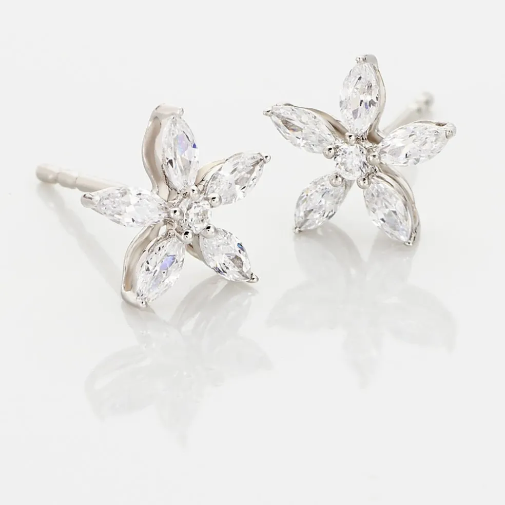 Boucles D'oreilles Puces Horcia Or Blanc Oxyde De Zirconium