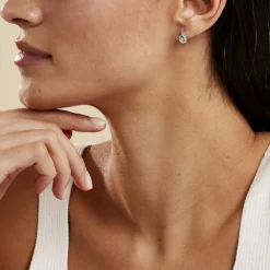 Boucles D'oreilles Puces Indian Drop Argent Blanc Oxyde De Zirconium