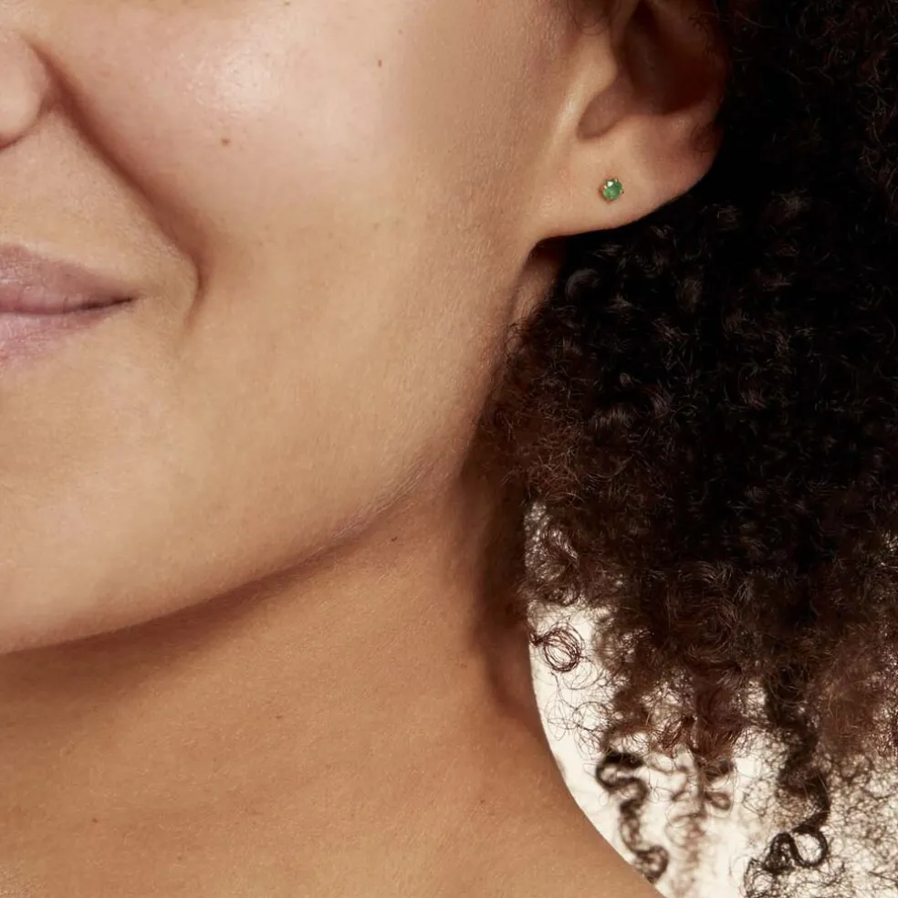Boucles D'oreilles Puces Jardin Serti Griffe Or Jaune Emeraude