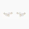 Boucles D'Oreilles Puces Katri Or Jaune Perle De Culture Oxyde De Zirconium
