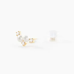 Boucles D'Oreilles Puces Katri Or Jaune Perle De Culture Oxyde De Zirconium