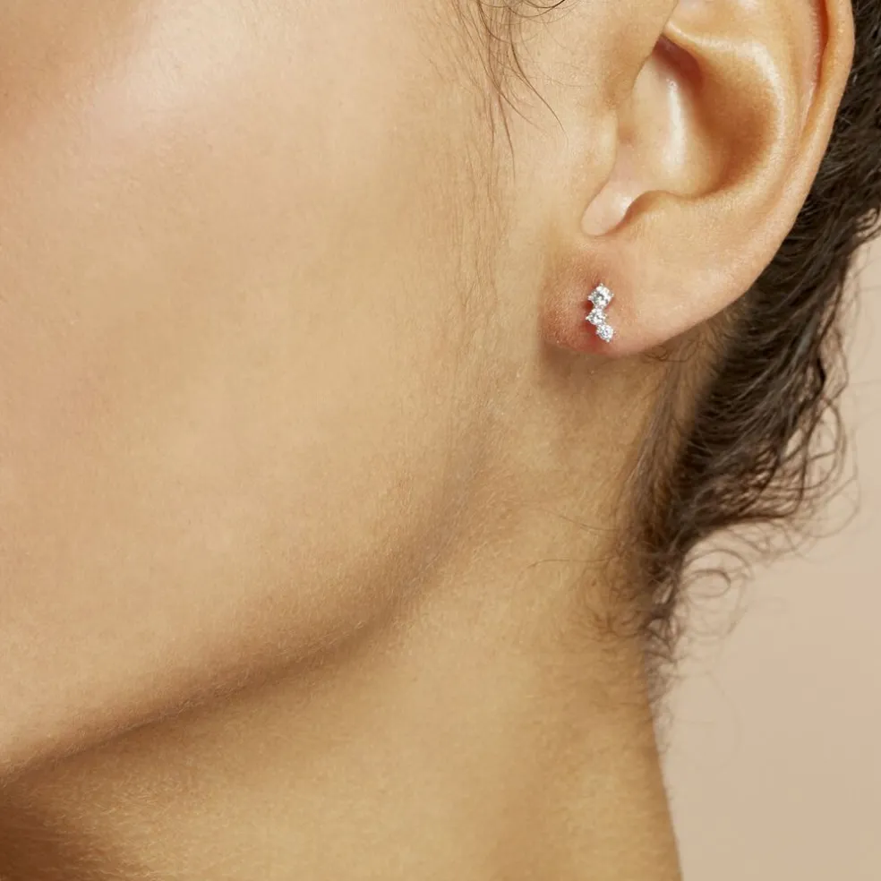 Boucles D'oreilles Puces Kyoto Or Blanc Oxyde De Zirconium