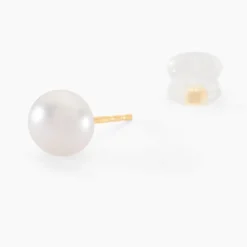 Boucles D'oreilles Puces Kesya Nacres Bouton Or Jaune Perle De Culture