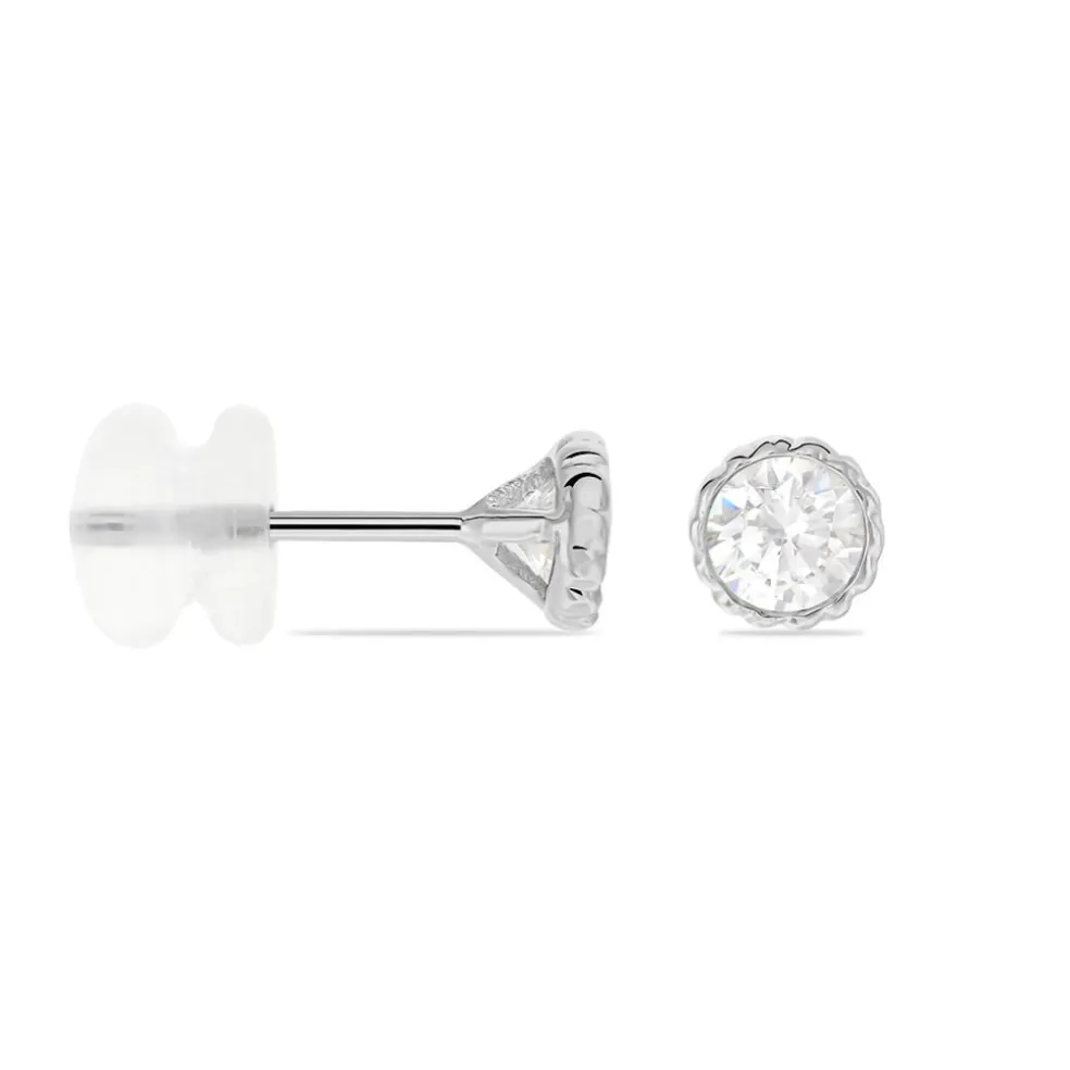 Boucles D'oreilles Puces Kadidia Or Blanc Oxyde De Zirconium