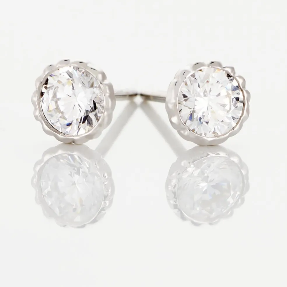 Boucles D'oreilles Puces Kadidia Or Blanc Oxyde De Zirconium