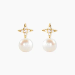 Boucles D'Oreilles Puces Kalpana Or Jaune Perle De Culture Oxyde De Zirconium