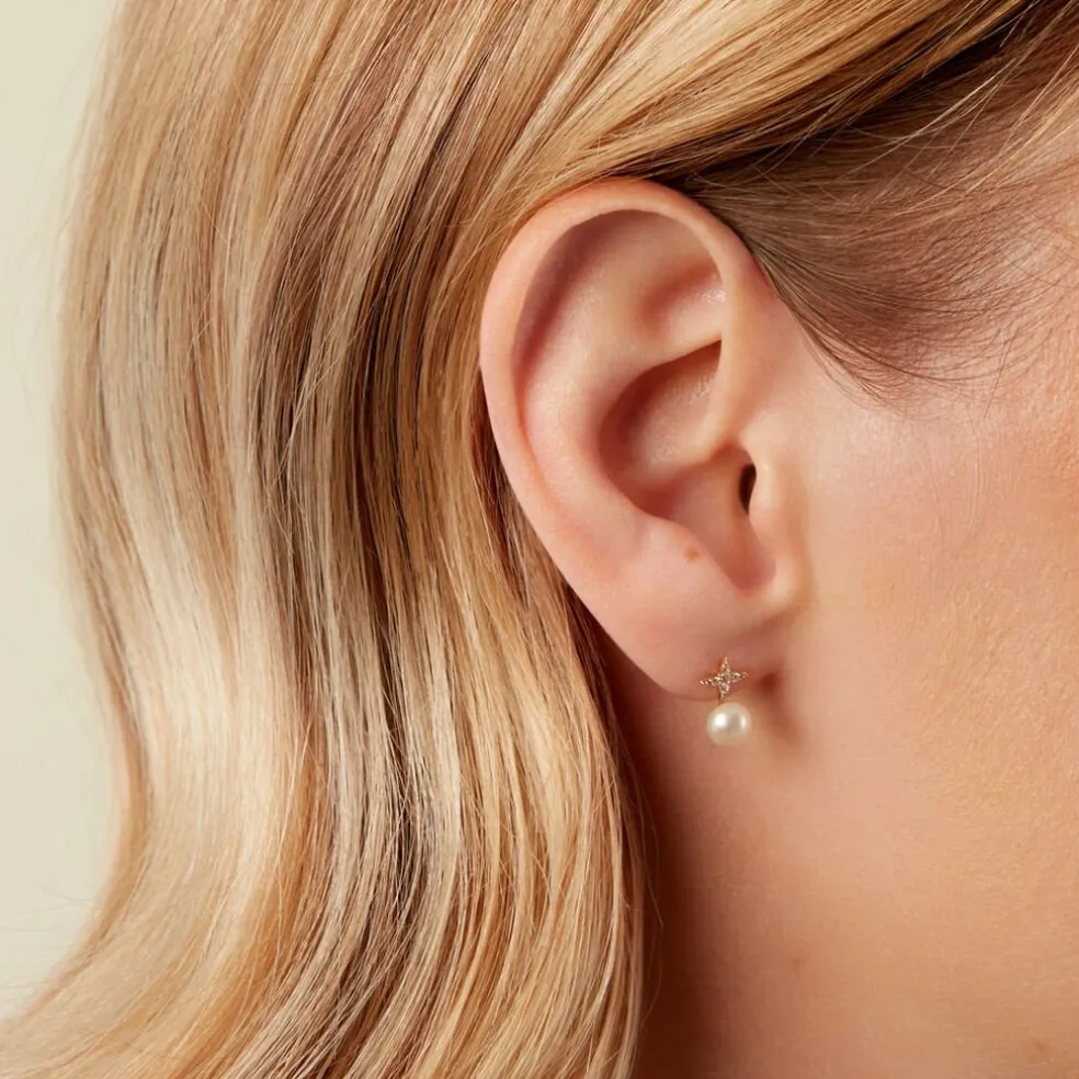 Boucles D'Oreilles Puces Kalpana Or Jaune Perle De Culture Oxyde De Zirconium