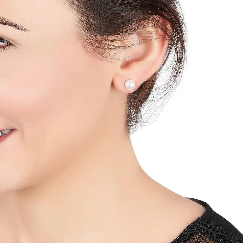 Boucles D'oreilles Puces Kesya Nacres Bouton Or Jaune Perle De Culture