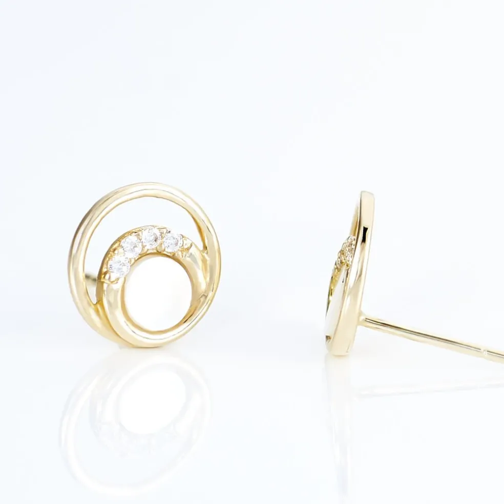 Boucles D'oreilles Puces Kamilka Or Jaune Nacre Et Oxydes