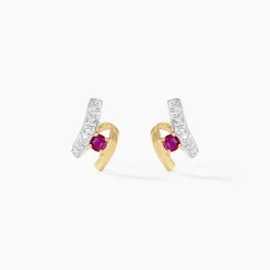 Boucles D'oreilles Puces Kirsten Or Jaune Rubis Et Diamant