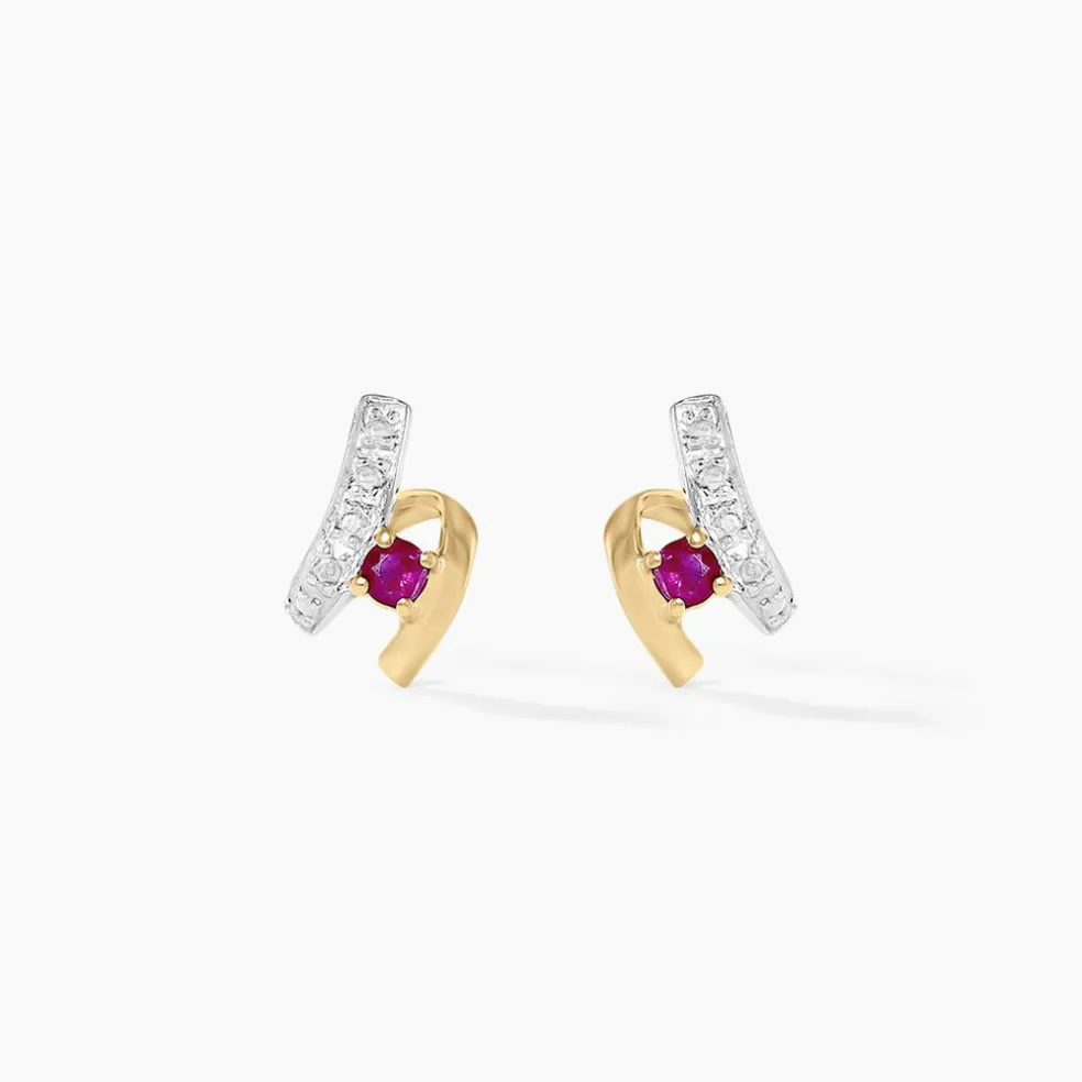 Boucles D'oreilles Puces Kirsten Or Jaune Rubis Et Diamant