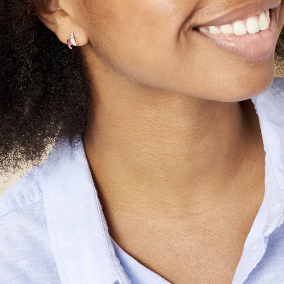 Boucles D'oreilles Puces Kirsten Or Jaune Rubis Et Diamant