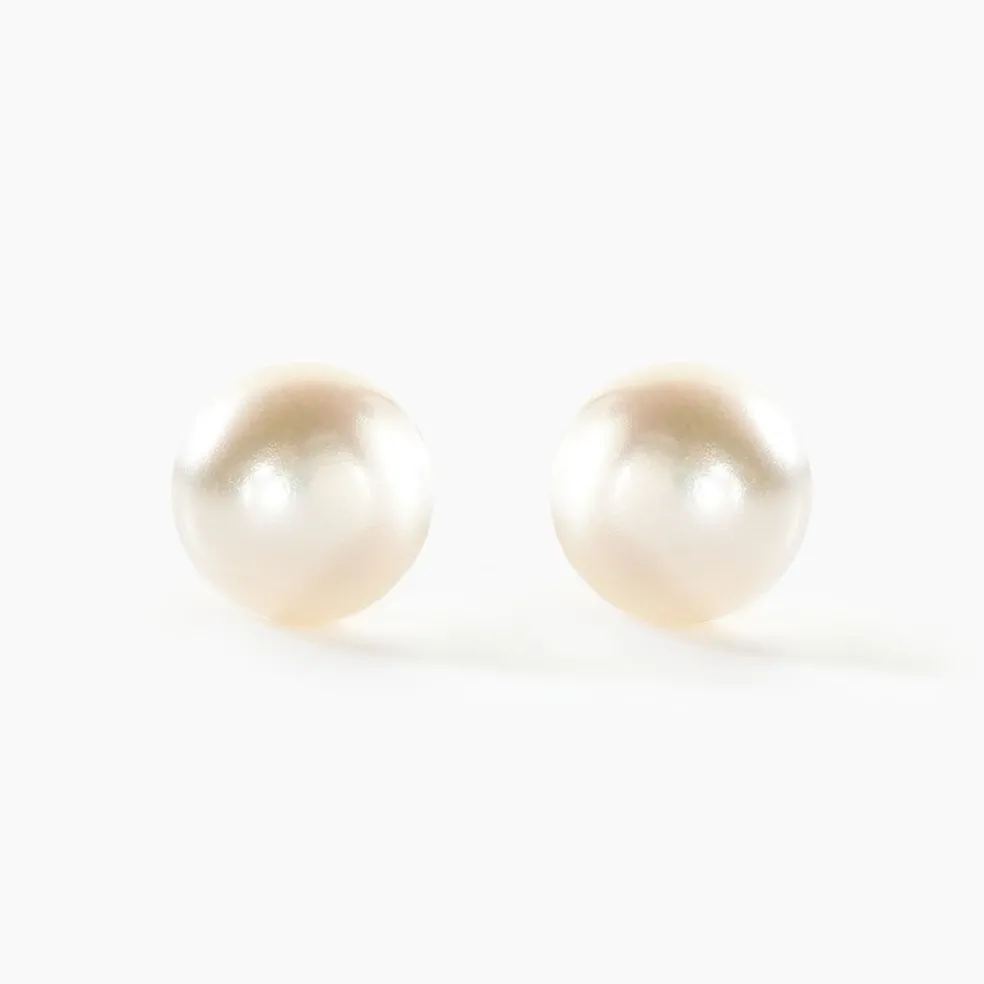 Boucles D'oreilles Puces Kesya Nacres Bouton Or Jaune Perle De Culture